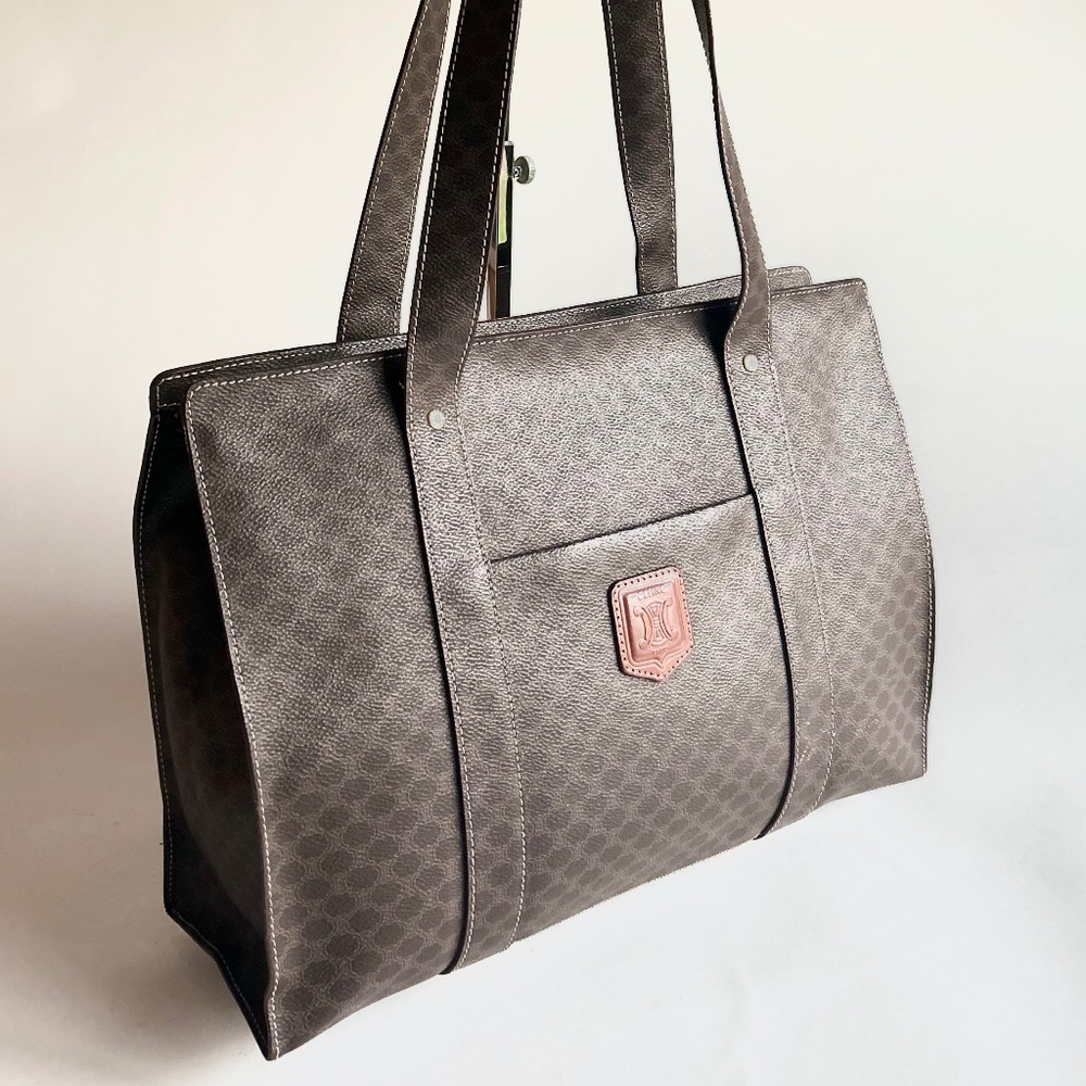 Celine Macadam Brown Tan Genuine Leather Hand Bag Shoulder Bag Business Bag - Picture 4 of 16